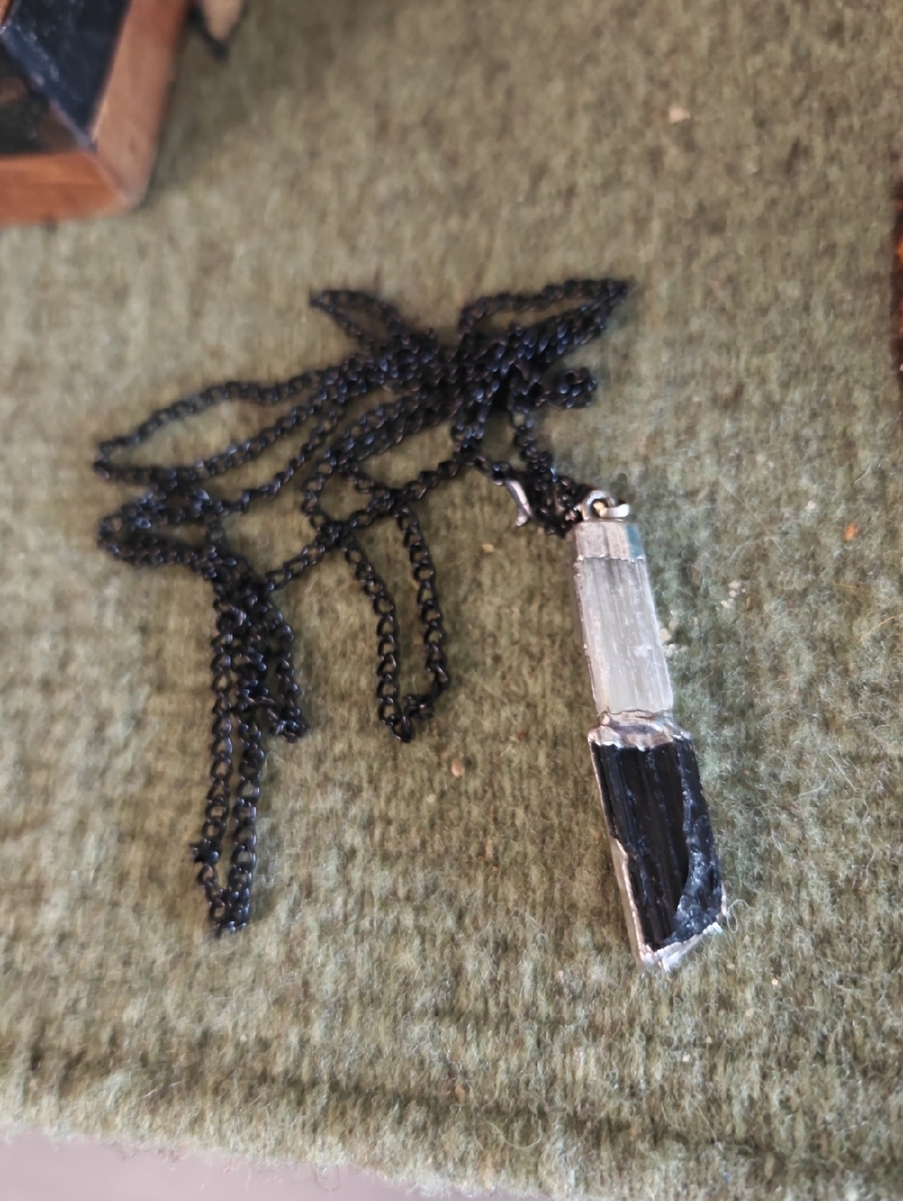 Raw Black Tourmaline and Selenite Crystal Necklace